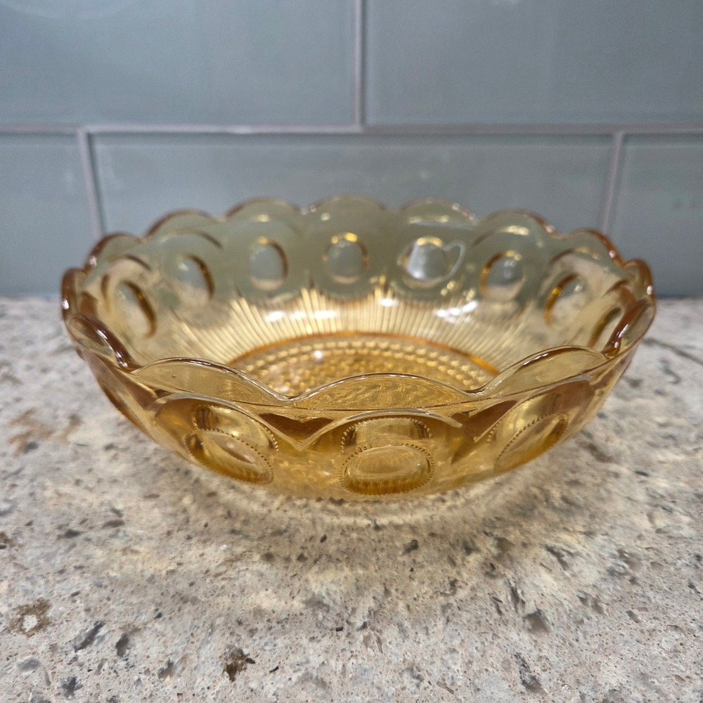 Vintage Manhattan Bullseye Bartlett Collins Amber Glass Bowl,